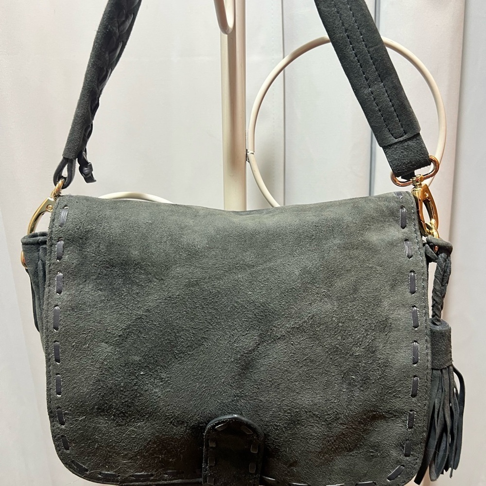 Elegant Gray Suede Shoulder Bag